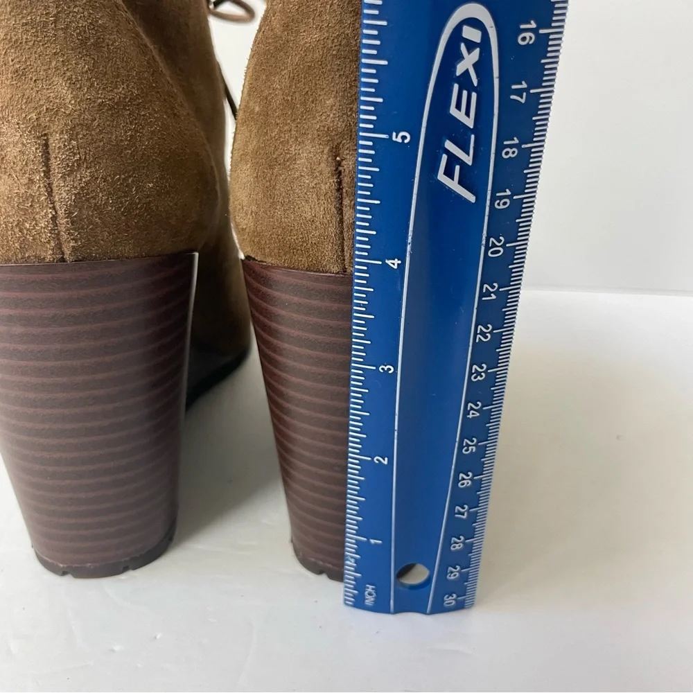 Anthropologie Splendid Paris Brown Suede Wedge Lace-Up Ankle Booties Size 9